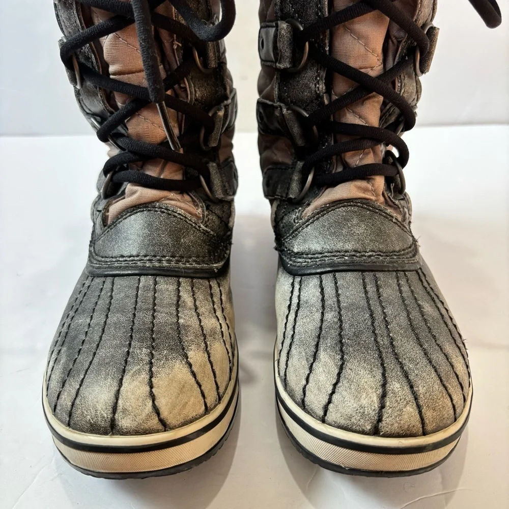 Sorel Tofino Gray Tan Waxed Canvas Leather outdoor Waterproof Snow Boots Sz 8.5